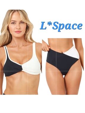 NEW L*space Black & Cream Cardi BikiniTop with Hightide Bottoms  Minimalist Chic
